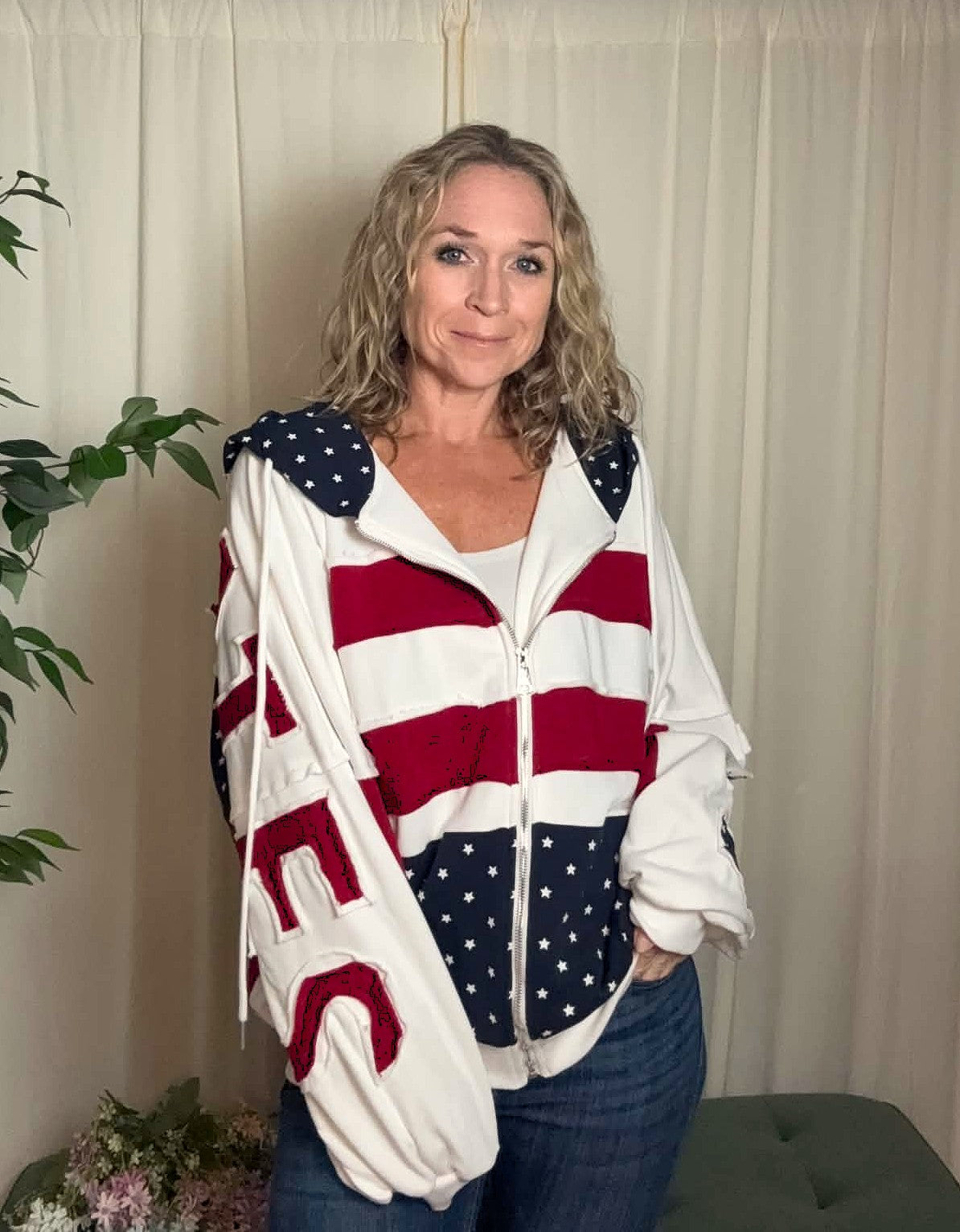 Freedom Patchwork Zip-Up Hoodie