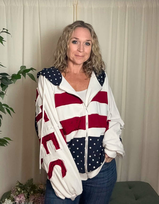 Freedom Patchwork Zip-Up Hoodie