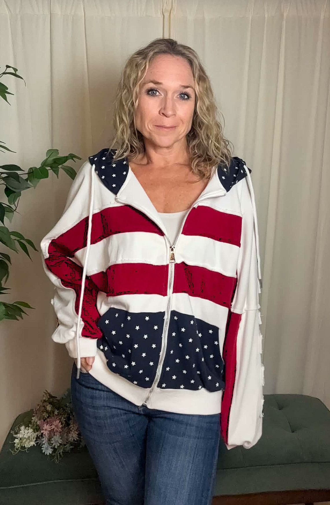 Freedom Patchwork Zip-Up Hoodie