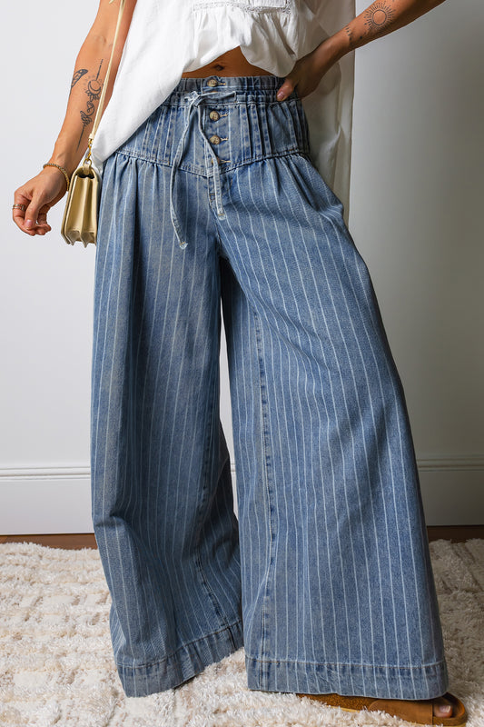 Blue Sky Striped Drawstring Jeans